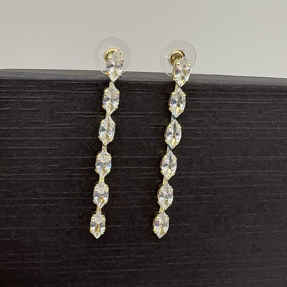 Crystal Dangle Earrings Made With Swarovski Elements 2" Gold Tone Glam Bridal